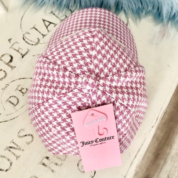 Juicy, Couture, Pink, and, White, Houndstooth, Cap, Hat, Patch Logo, OS, NEW - Picture 9 of 15